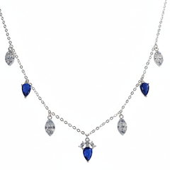 Silver Royal Regal Blue Bloom Necklace For Her