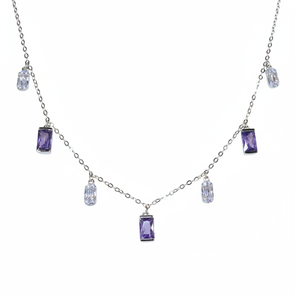 Silver Rectangular Rich Purple Necklace