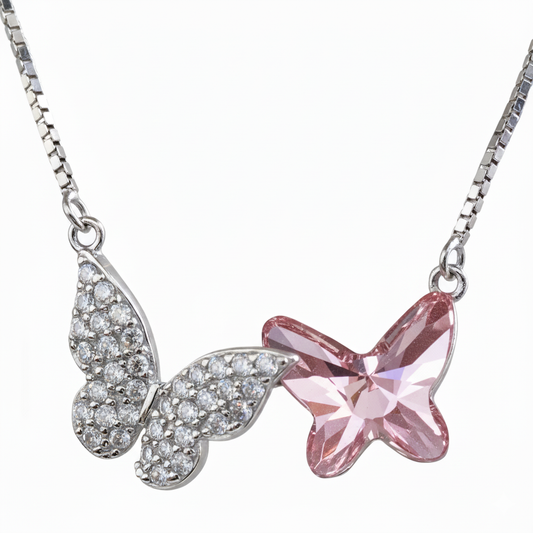 Silver Pink Blazing Butterfly Pendant