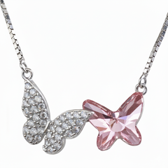 Silver Pink Blazing Butterfly Pendant
