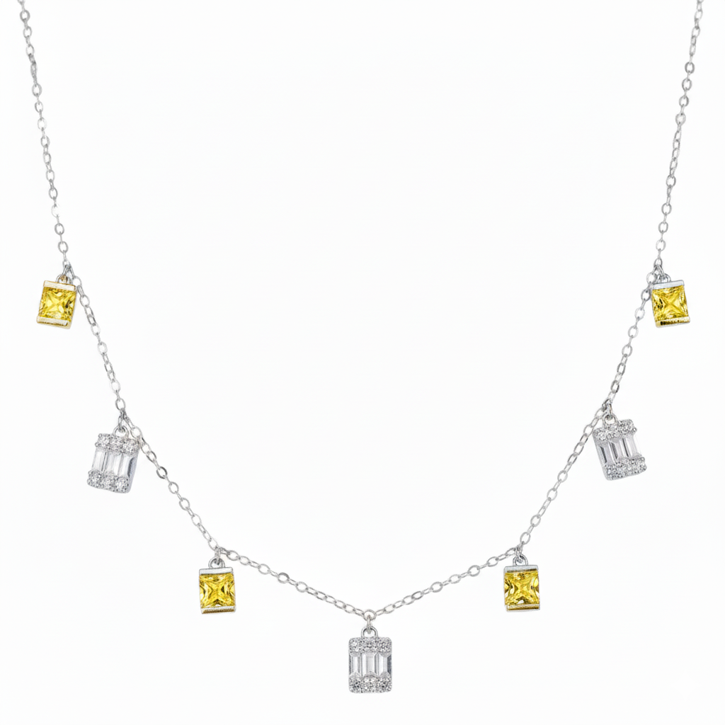 Silver Canary Yellow Charm Necklace