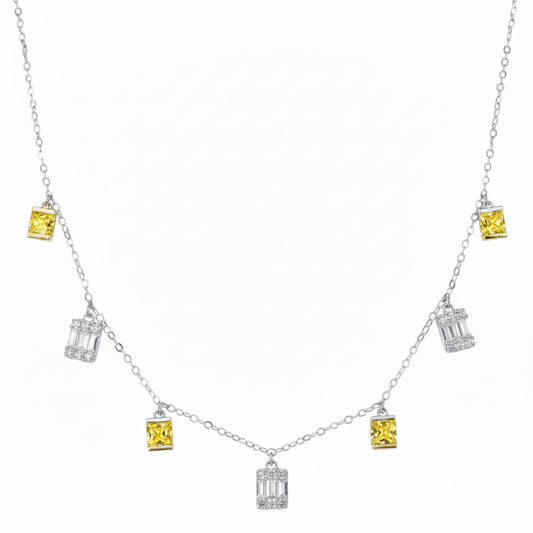 Silver Canary Yellow Charm Necklace