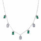 Silver Emerald and Cubic Zirconia Station Dangle Necklace