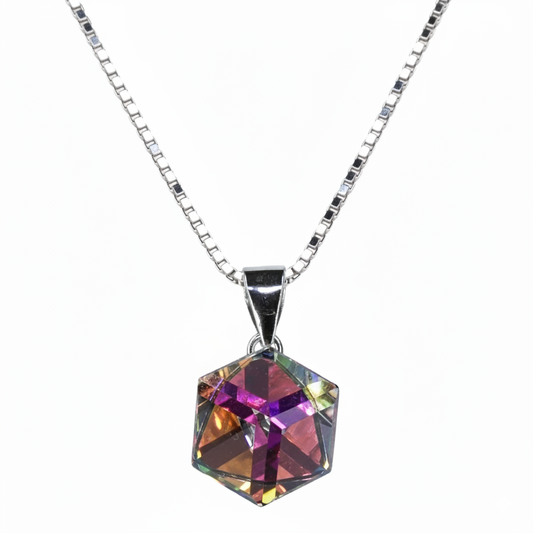 Silver Dichroic Cube Crystal Pendant