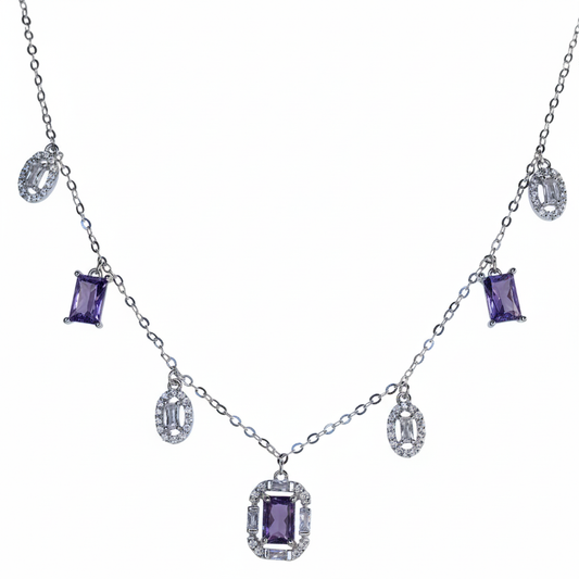 Silver Amethyst Hued Dangle Necklace