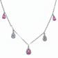 Silver Pink Stone Tear Drop Necklace