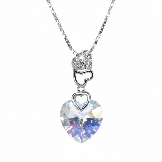 Silver Aurora Crystal Heart Pendant