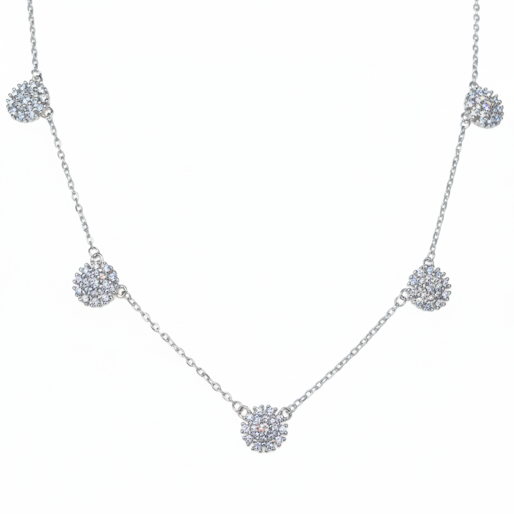 Silver Snowflake Cluster Necklace Set