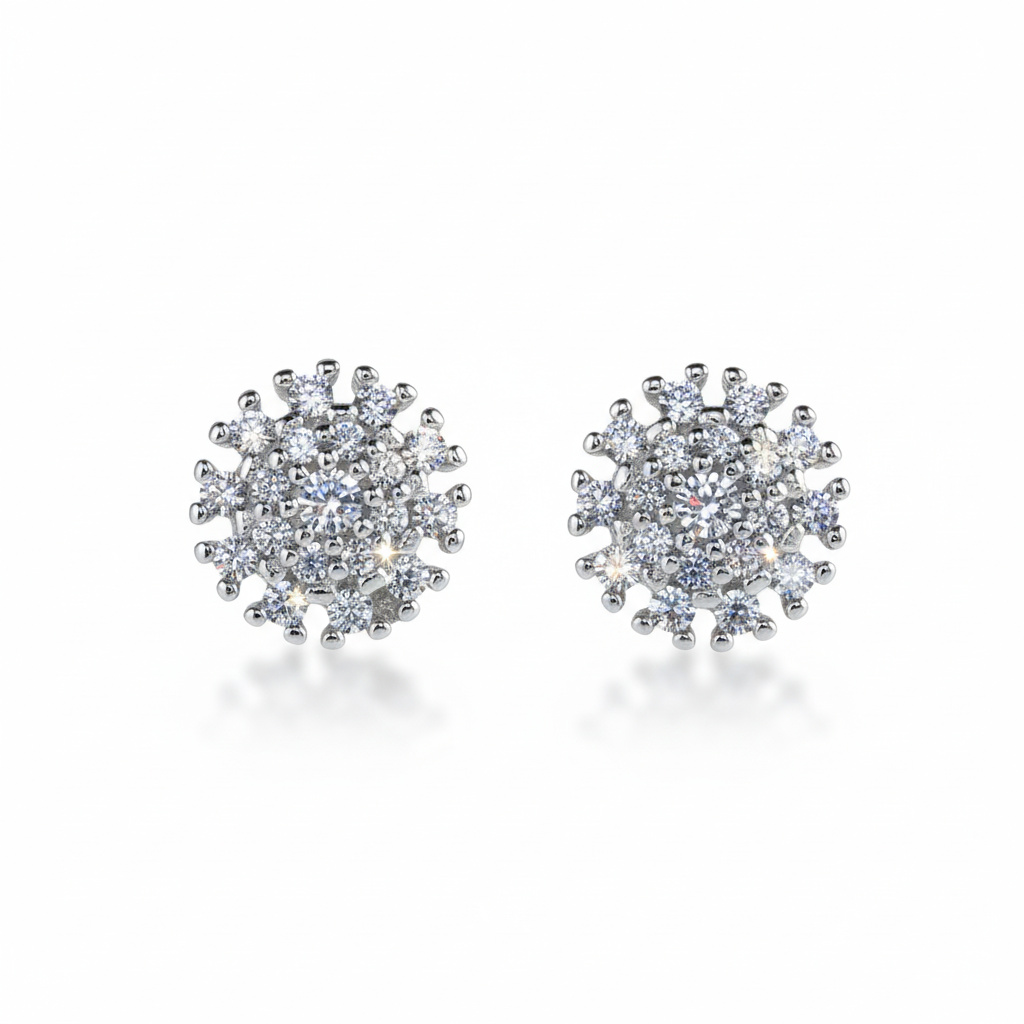 Silver Snowflake Cluster Necklace Set