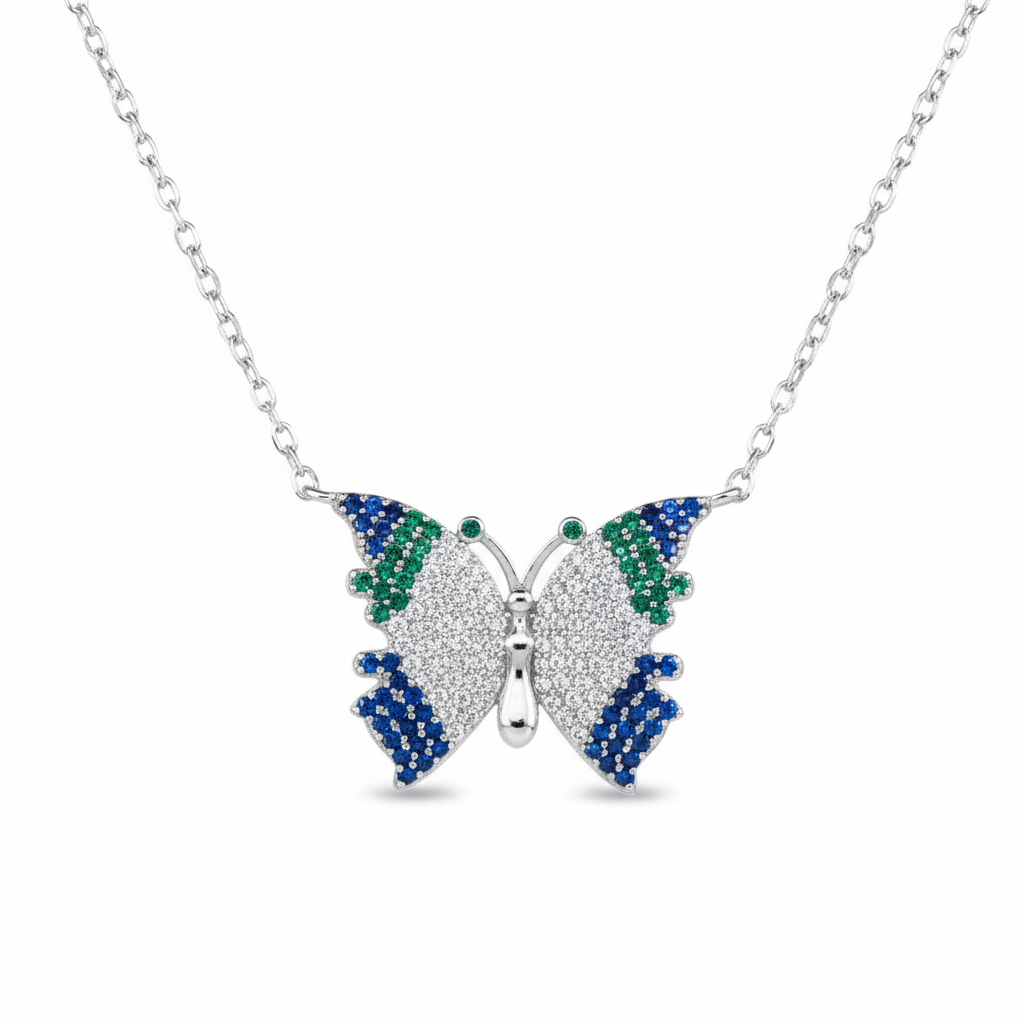 Silver Virtue Blue Butterfly Set