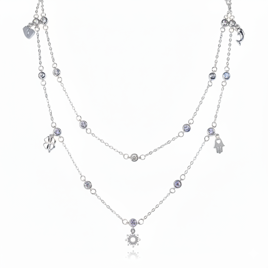 Silver Double Layered Bezel Charm Set