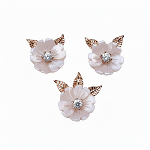 Silver Rose gold MOP Blooming flower leaf Pendant Set