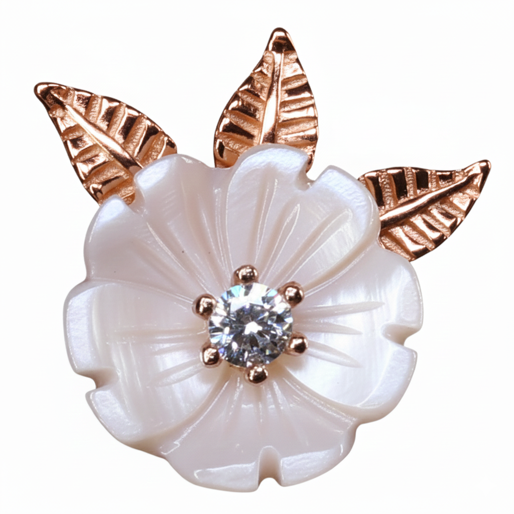 Silver Rose gold MOP Blooming flower leaf Pendant Set