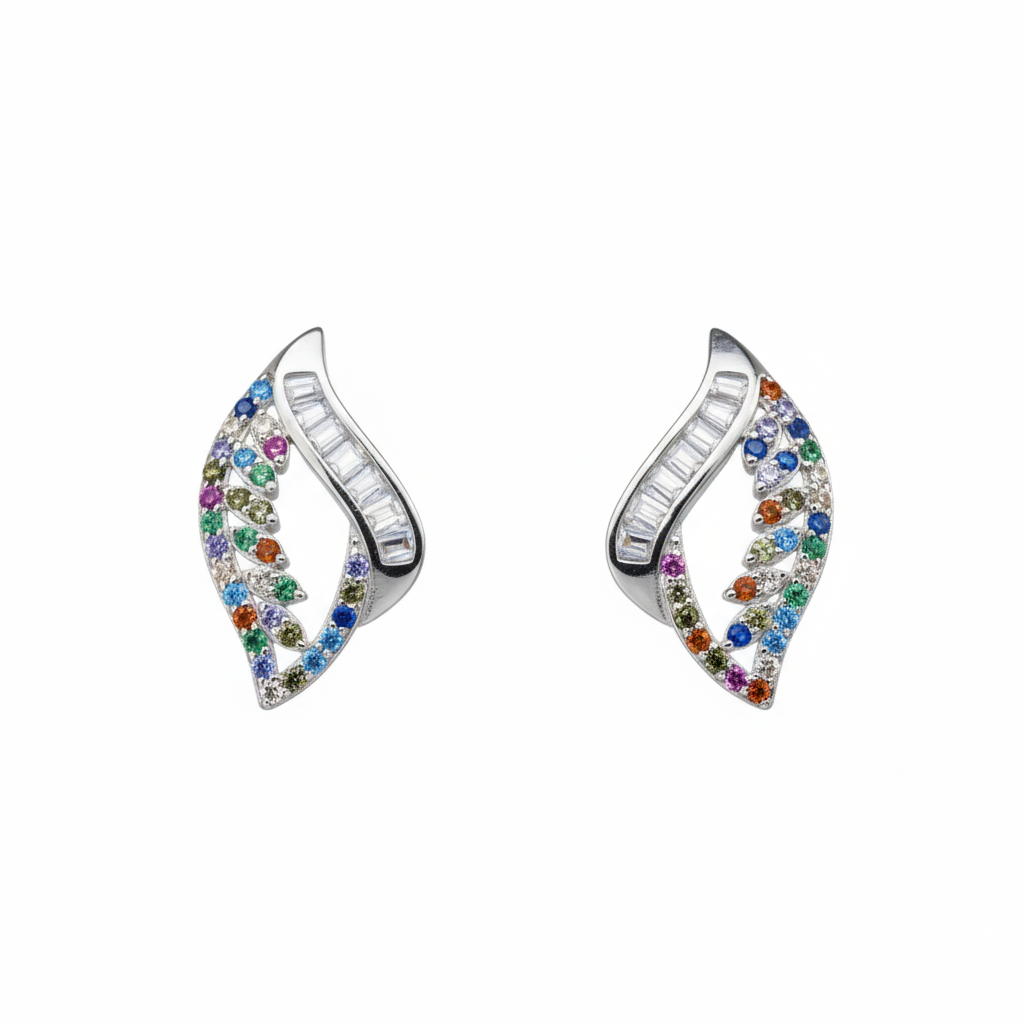 Silver Multicolored Vivid Leaf Pendant Set for her