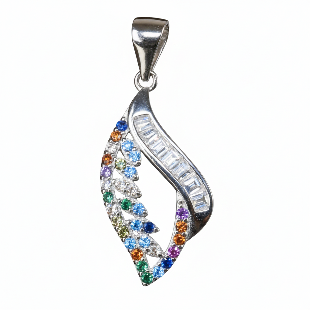 Silver Multicolored Vivid Leaf Pendant Set for her