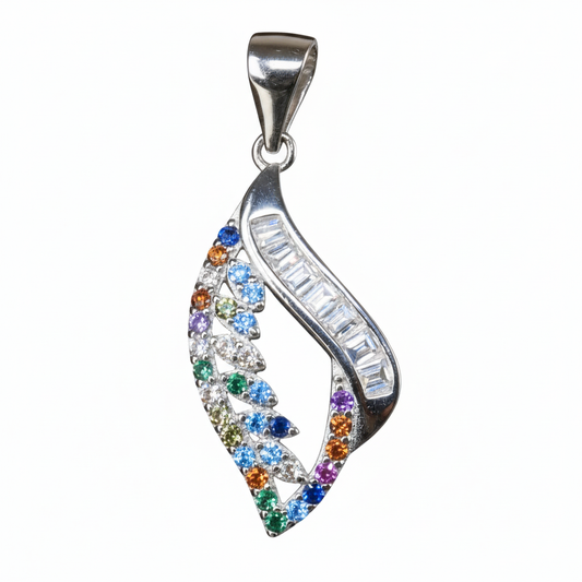 Silver Multicolored Vivid Leaf Pendant Set for her