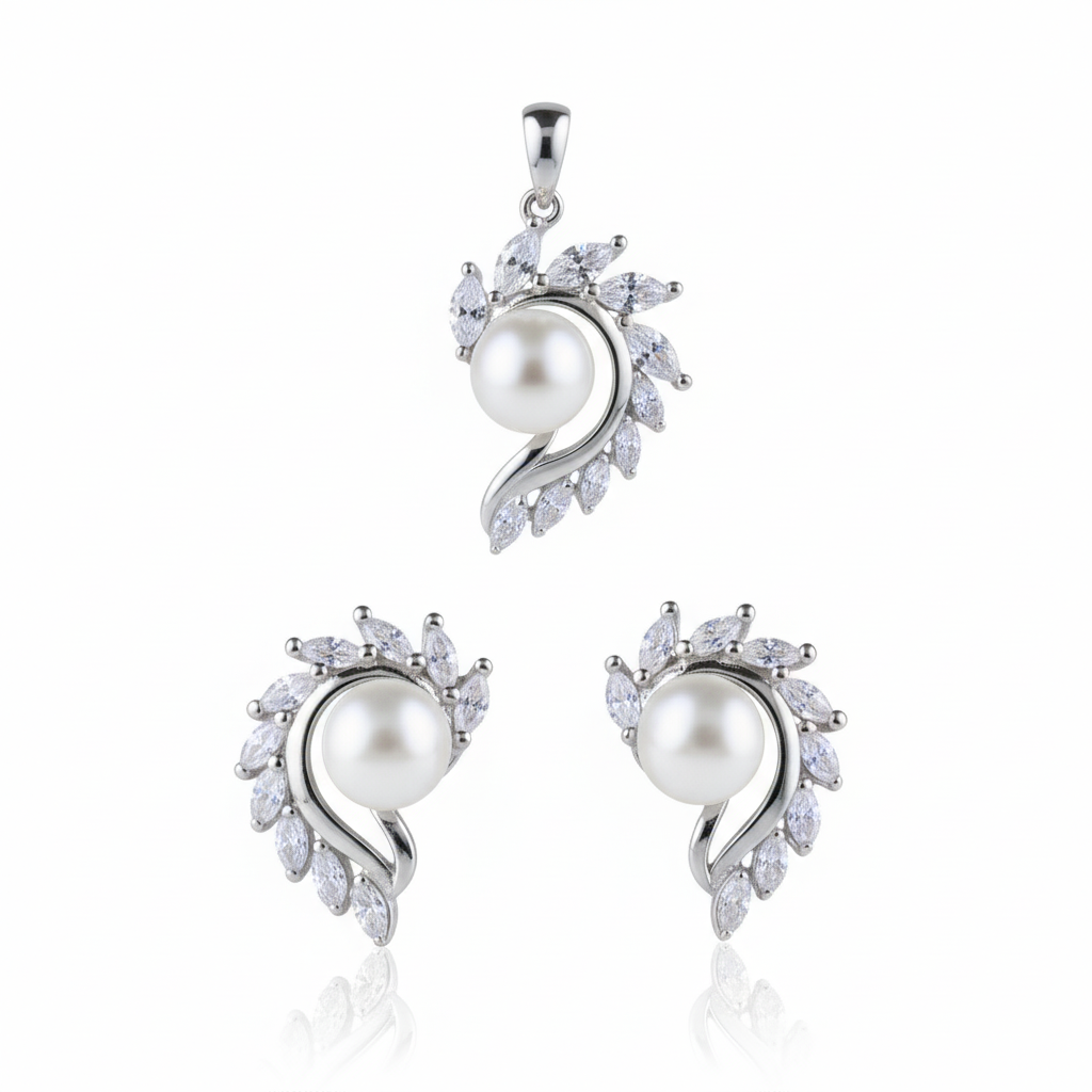 Silver Royal Pearl Marquise Design Pendant set for her