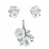 Silver Mother of pearl Bouquet Marquise CZ Pendant Set