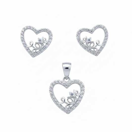Silver Eternal Love written Heart Pendant set for her