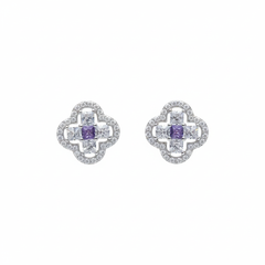 Silver Elegant Design Purple Amethyst Clover Pendant set for her