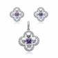 Silver Elegant Design Purple Amethyst Clover Pendant set for her