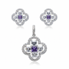 Silver Elegant Design Purple Amethyst Clover Pendant set for her