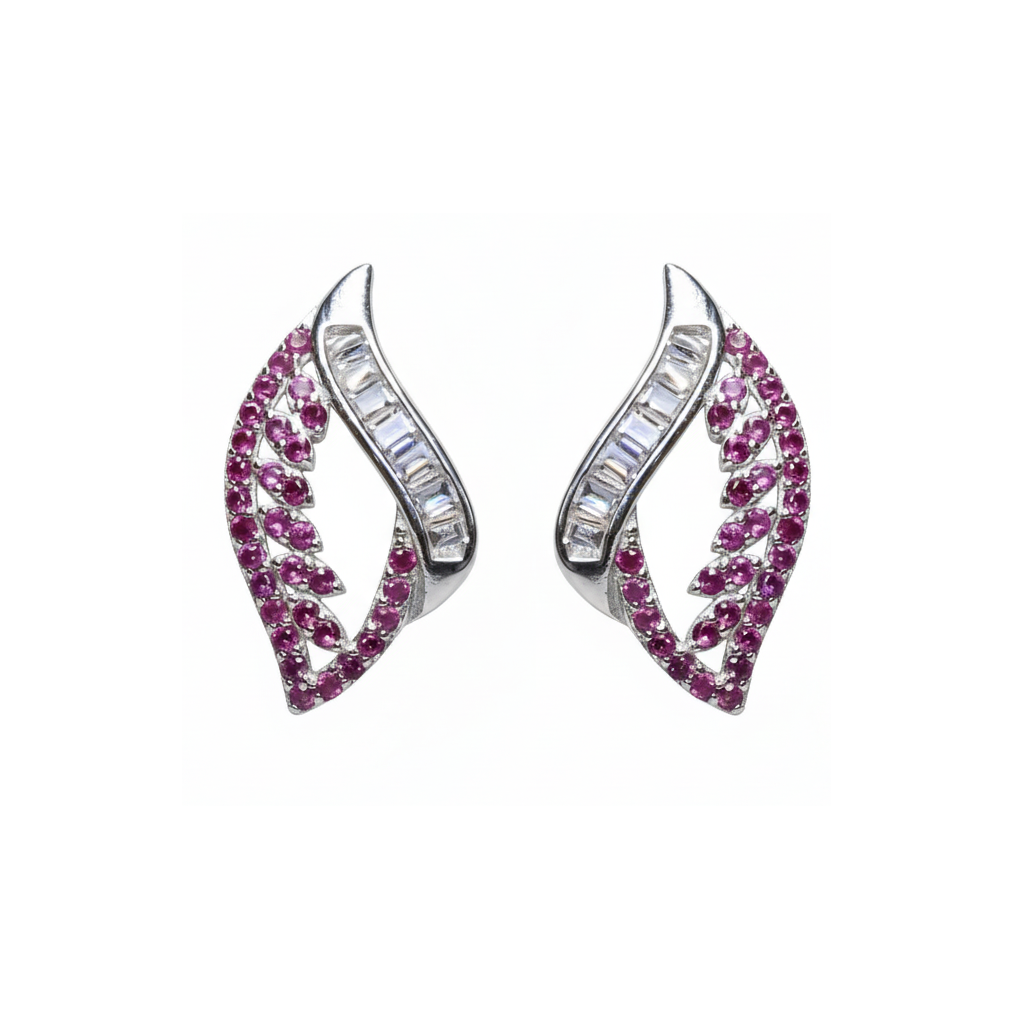 Silver Ruby Leaf Luxury Pendant & Earrings Set for her