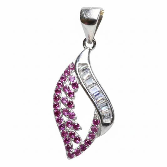 Silver Ruby Leaf Luxury Pendant & Earrings Set for her