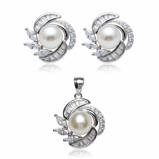 Silver Fancy Pearl Shimmering Pendant set