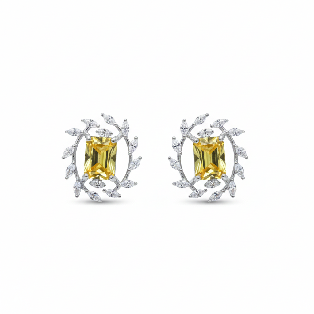 Silver Yellow twilight Marquise stone Pendant set