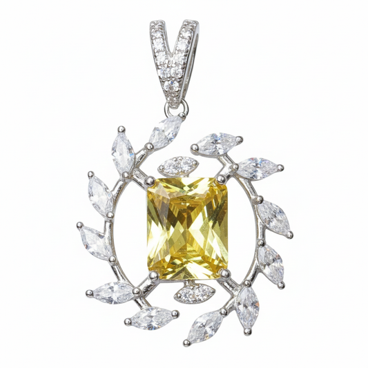 Silver Yellow twilight Marquise stone Pendant set