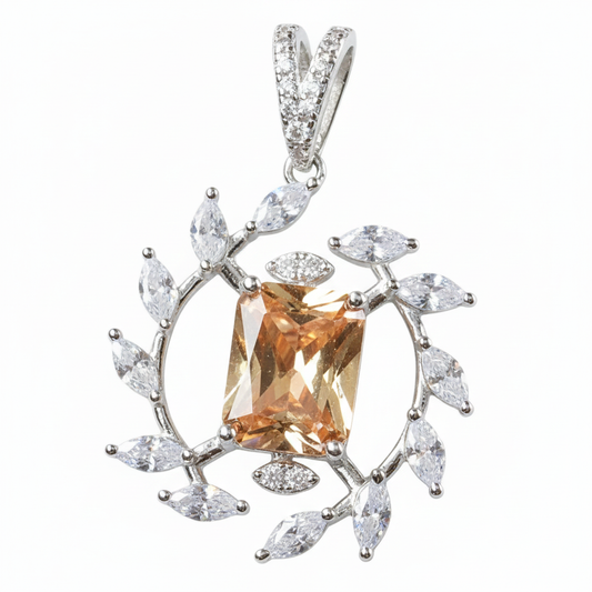 Silver Golden twilight Marquise stone Pendant set