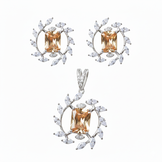 Silver Golden twilight Marquise stone Pendant set