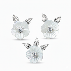 Silver MOP Blooming flower leaf Pendant Set