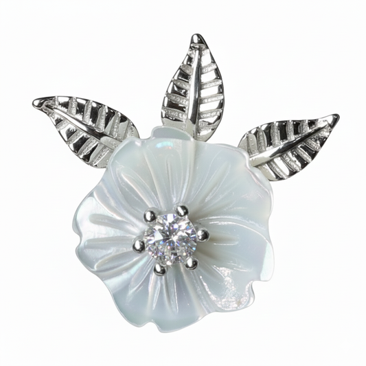 Silver MOP Blooming flower leaf Pendant Set