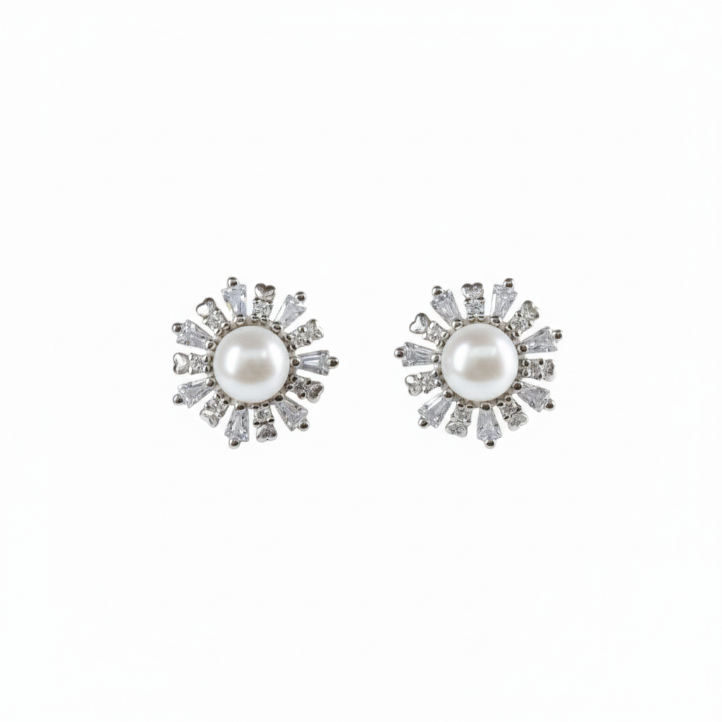 Silver Heart Radiant sunshine Pearl Pendant set