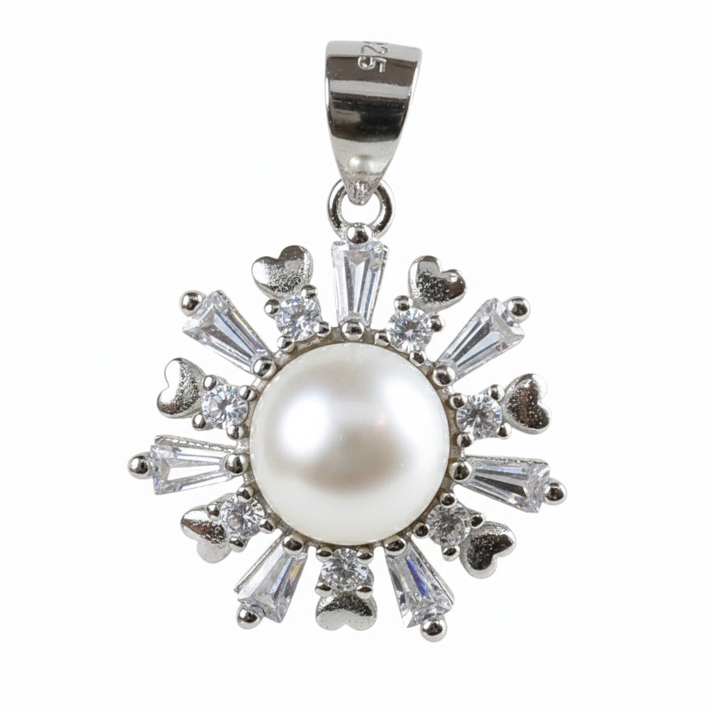 Silver Heart Radiant sunshine Pearl Pendant set