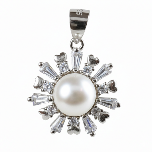 Silver Heart Radiant sunshine Pearl Pendant set