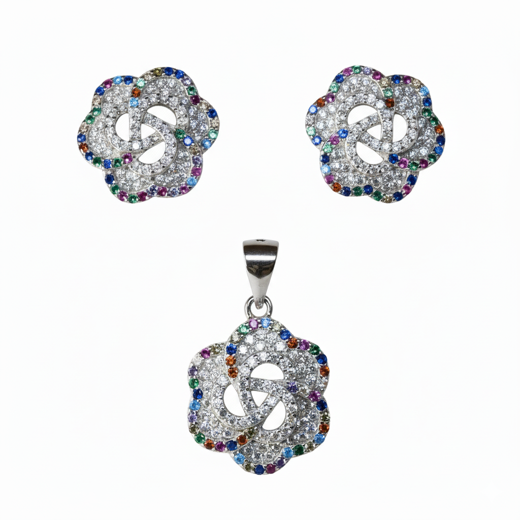Silver Rainbow Rhapsody Multicolored Pendant Set