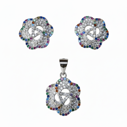 Silver Rainbow Rhapsody Multicolored Pendant Set