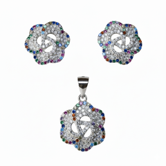 Silver Rainbow Rhapsody Multicolored Pendant Set