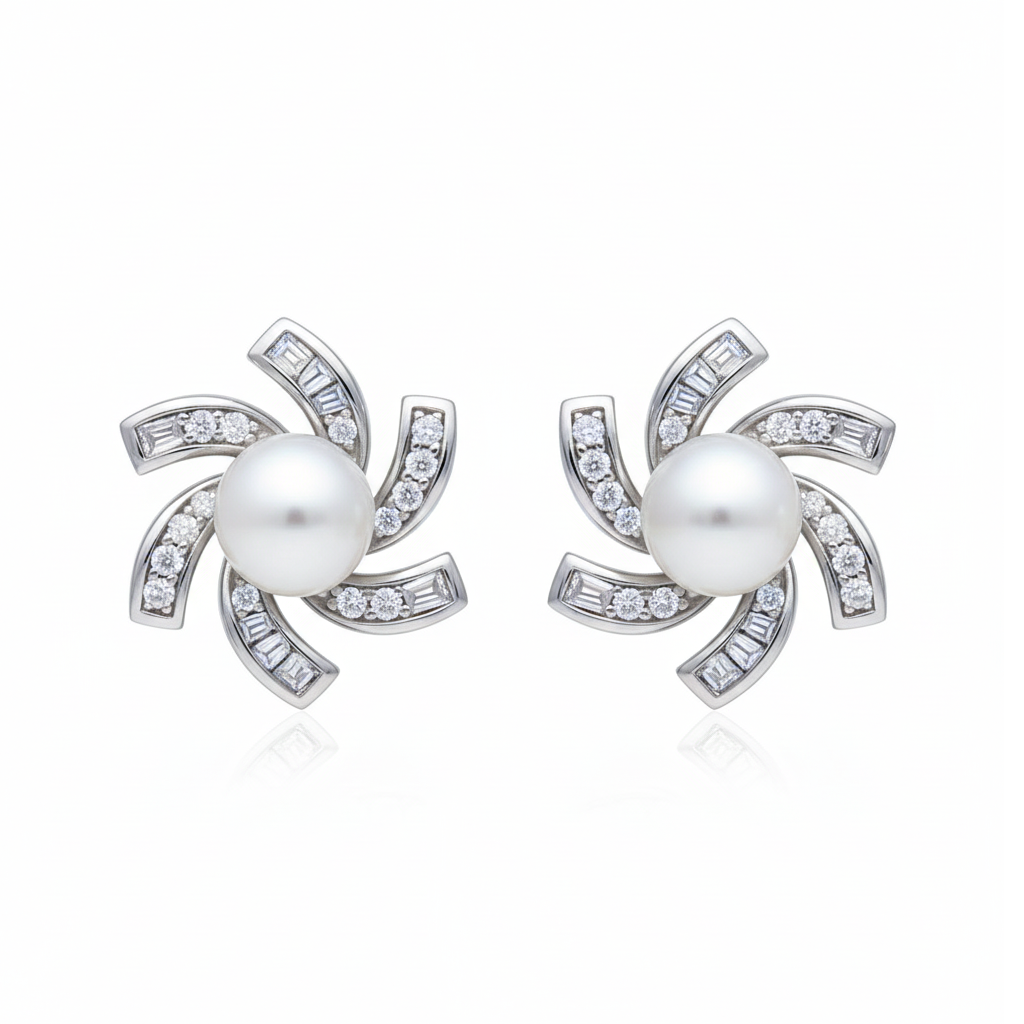 Silver whirlwind of flower pearl Pendant set