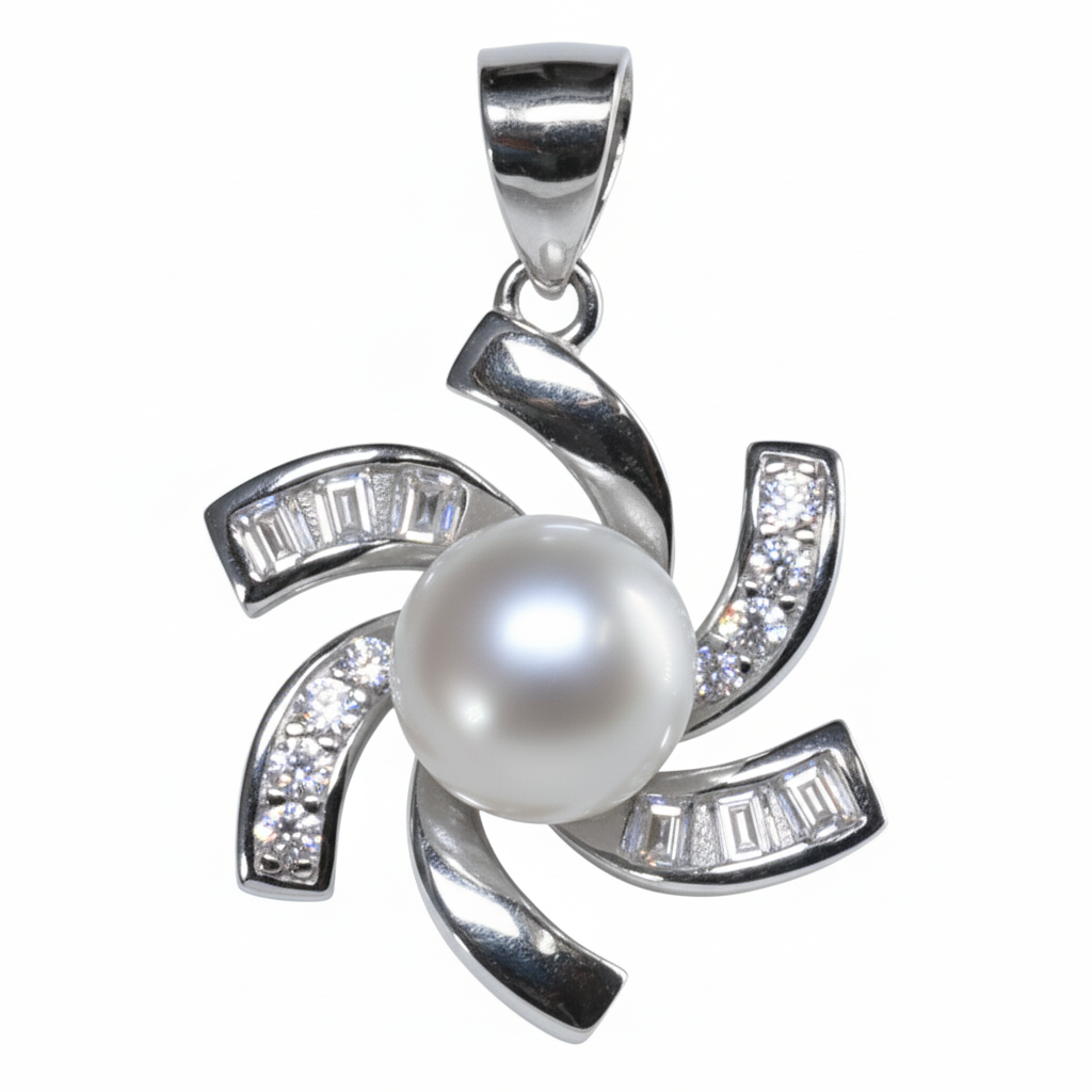 Silver whirlwind of flower pearl Pendant set