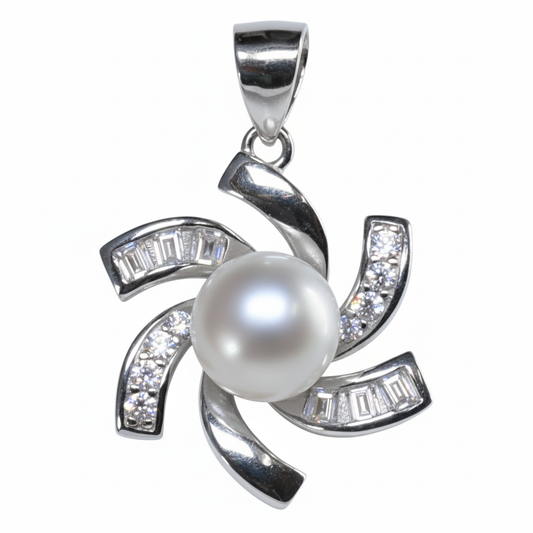 Silver whirlwind of flower pearl Pendant set