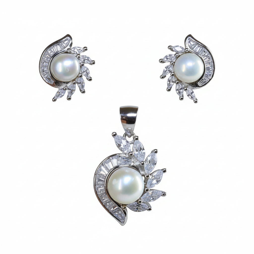 Silver Oceanic Pearl Pendant set for her