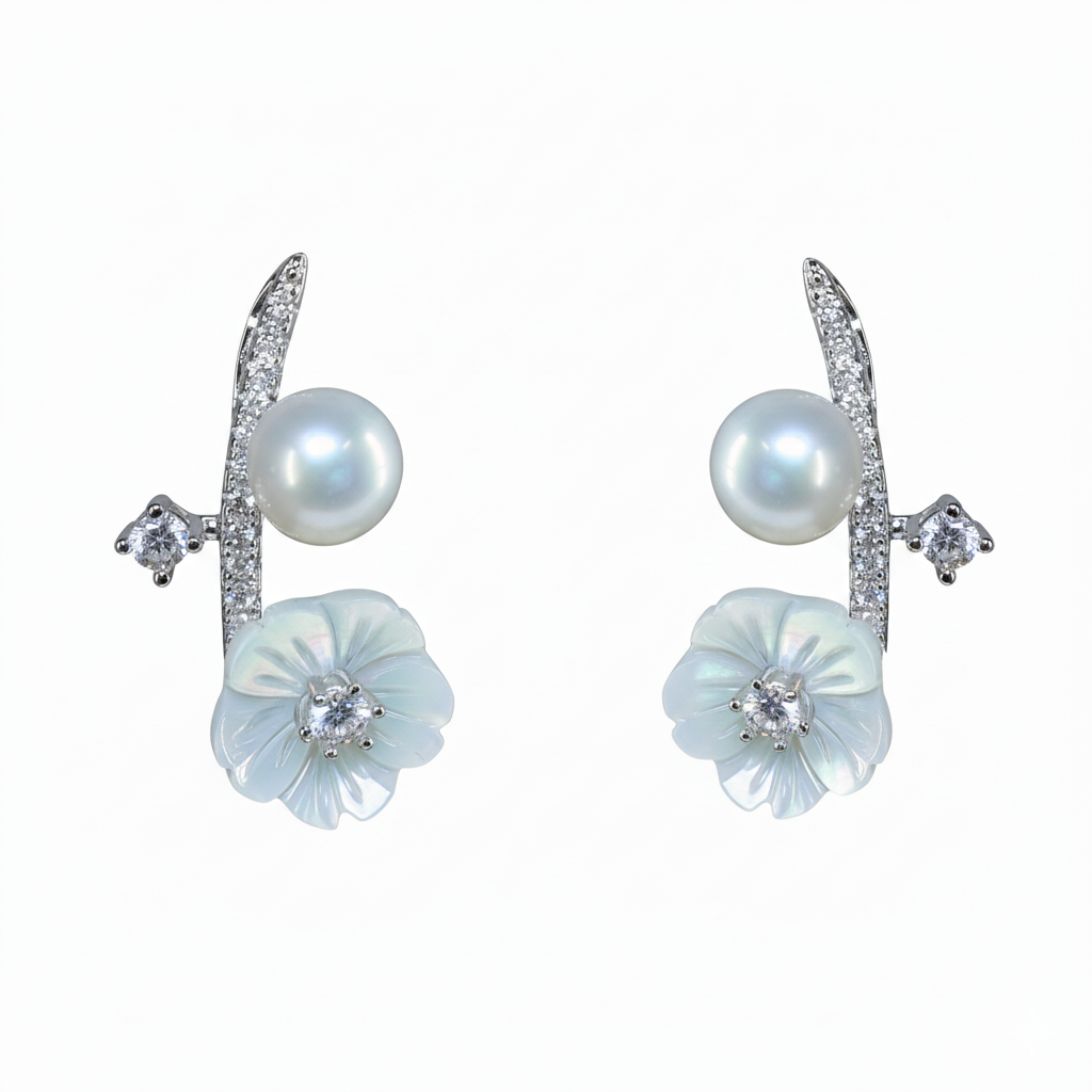 Silver MOP Ethereal Pearl Floral Branch Rich Pendant set