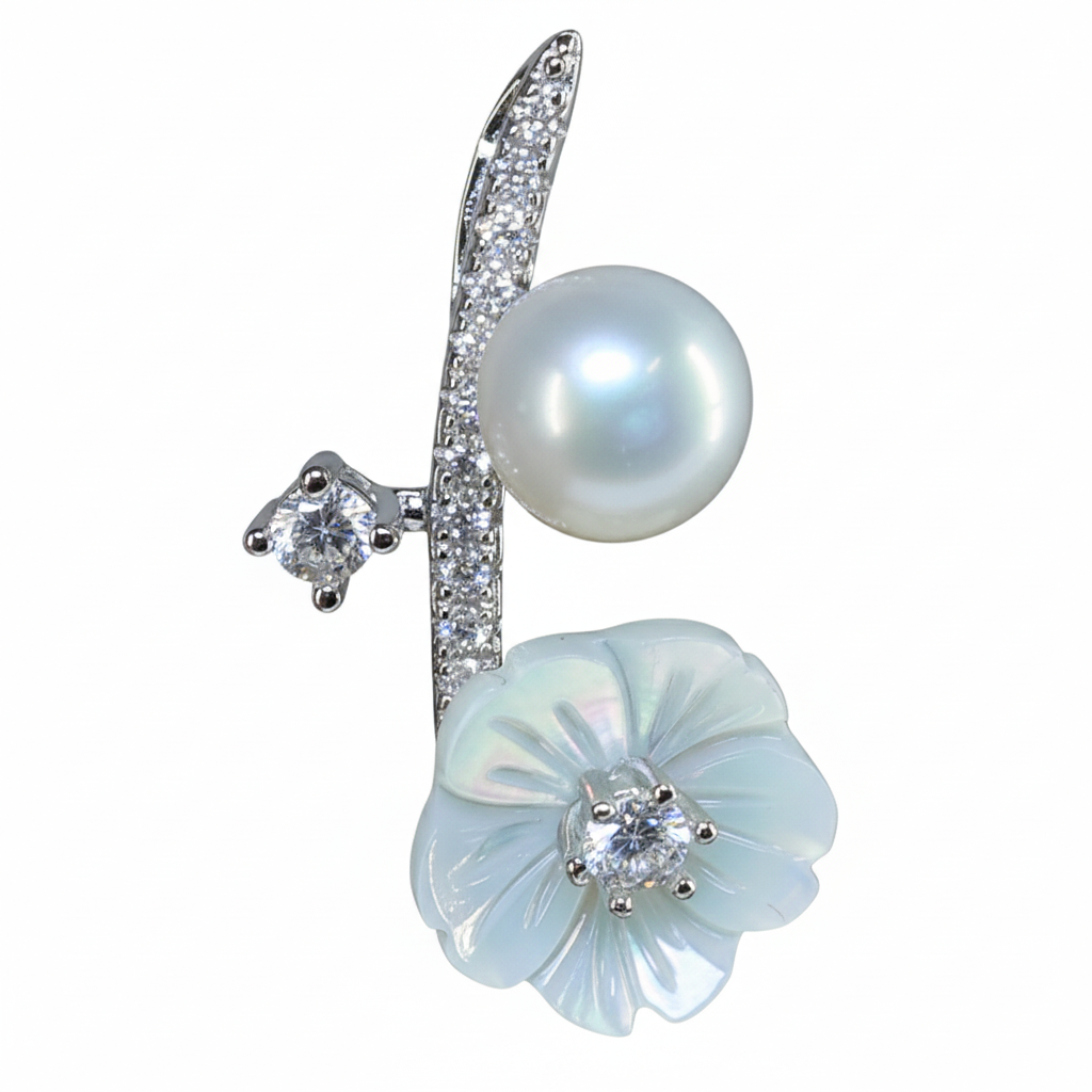 Silver MOP Ethereal Pearl Floral Branch Rich Pendant set