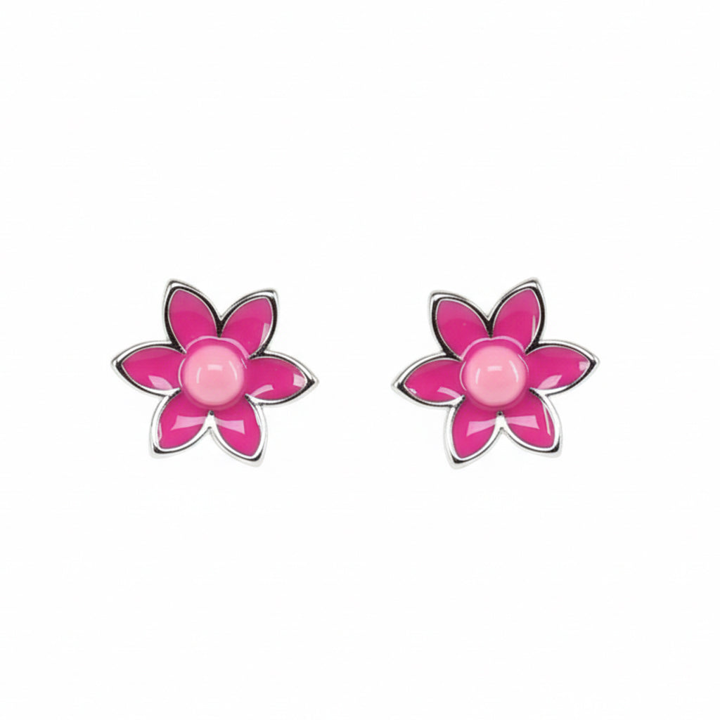 Silver Pop of Pink Stud Earrings
