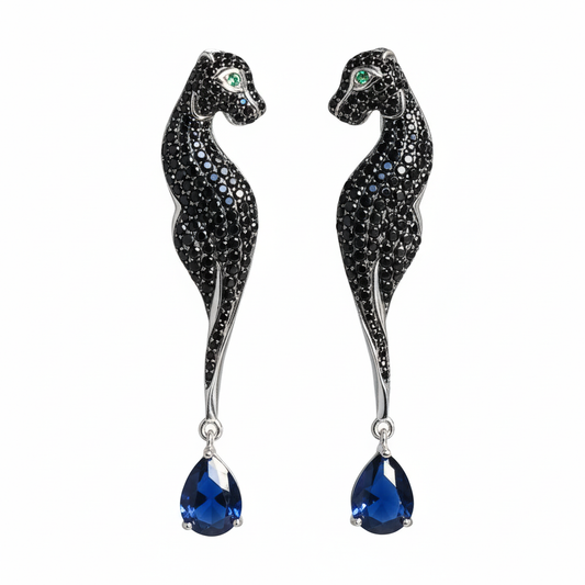 Silver Prowler Panther Earrings