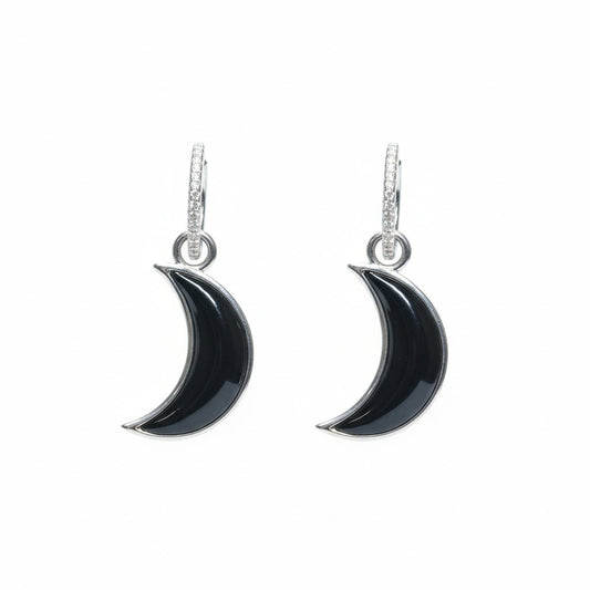 Silver Nightfall Crescent Dangle Earrings